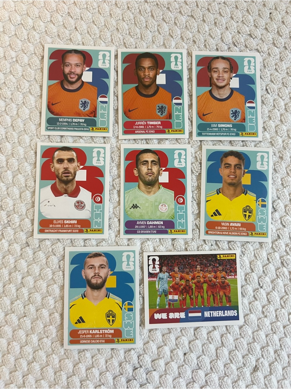 Lot of 8 Panini World Cup Player Sticker